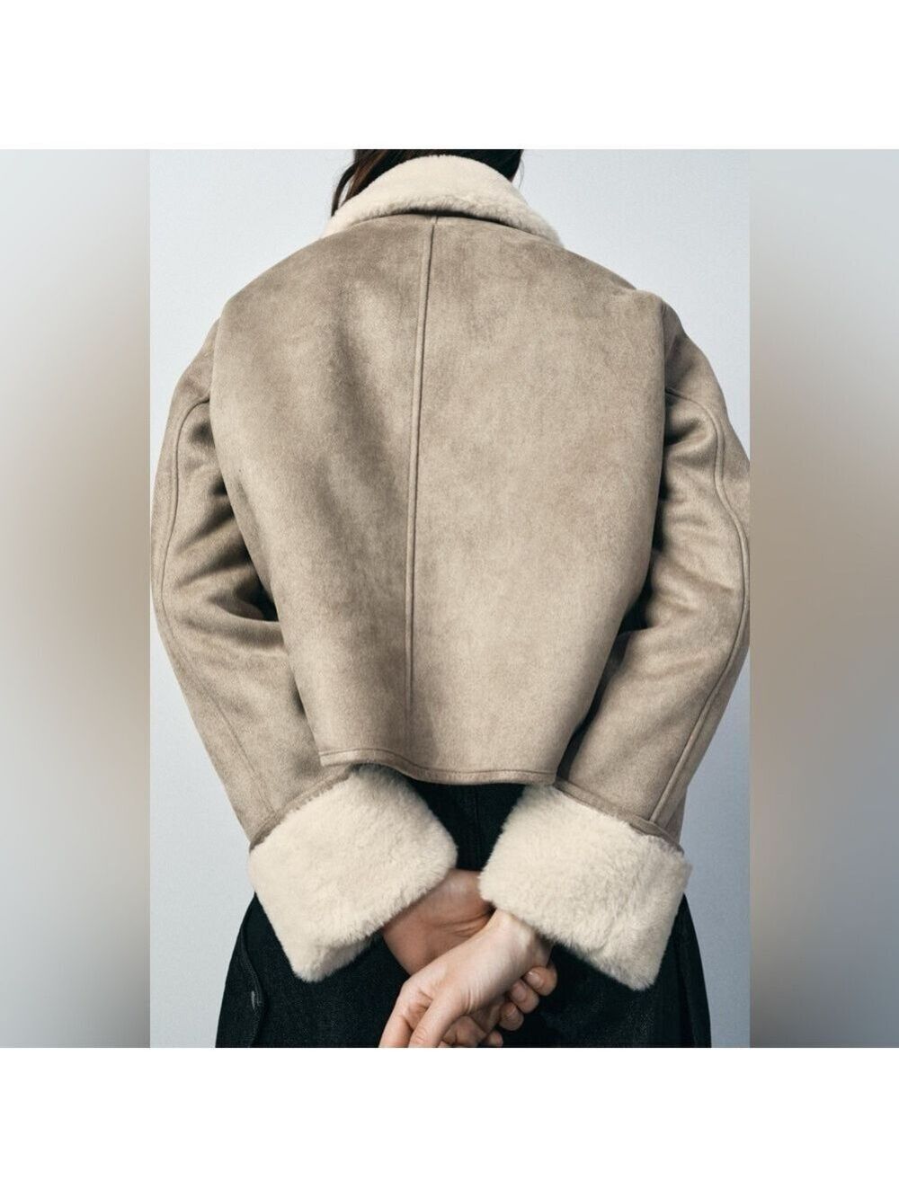 BRAND NEW ZARA ZW COLLECTION DOUBLE FACED FAUX SUEDE SHERPA JACKET TAUPE Large - Picture 3 of 16